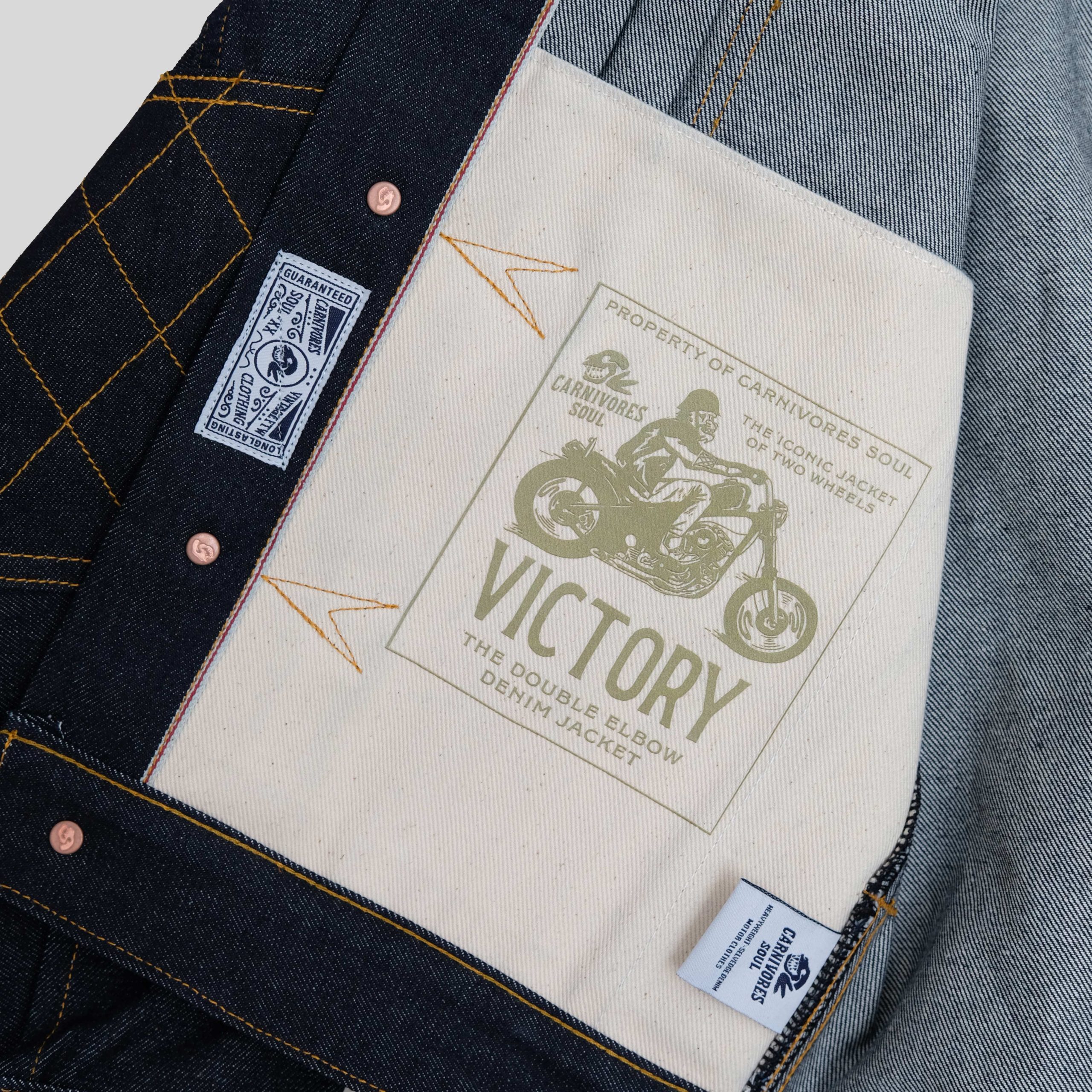 Carnivores Soul - VICTORY Double Elbow Denim jacket - 13,75 Oz Selvedge Denim - Image 6